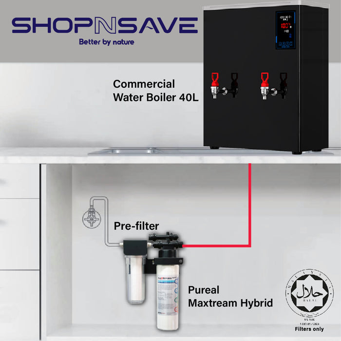 [Promotion FREE Pureal Maxtream Hybrid Commercial with 10" Pre-filter + installation] F&B Commercial Water Boiler (40L)