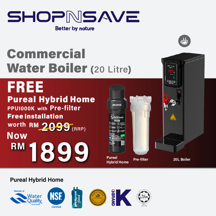 [Promotion FREE Pureal Hybrid Home PPF-1000(Halal) with pre-filter + installation] Commercial Water Boiler (20L)