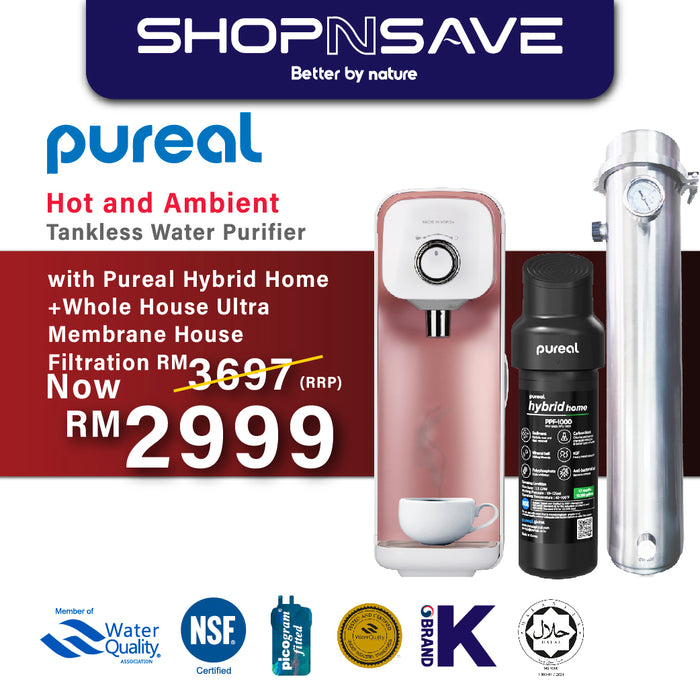 (Jakim Halal)(FREE Installation) Pureal PPH211 & Hybrid Home Water Purifier + Advanced Wholehouse Ultra Membrane PLUS Filtration System - Featuring PVDF Technology with 0.01 Micron Superior Clarity Rating