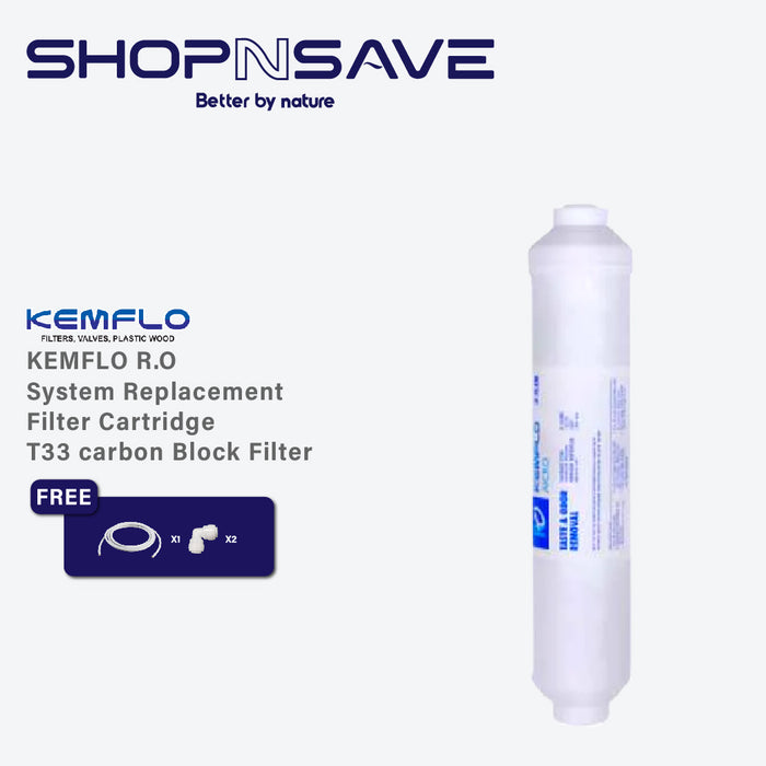 SHOPNSAVE Kemflo Taiwan T33 Carbon AICRO NSF GAC In-line Filter Replacement Cartridge WATER PURIFIER Water Filter Cartridge, In-line sediment cartridge Kemflo 12 with 1/4 connections - 5 micron, model F5633/PP. Suitable for reverse osmosis systems.