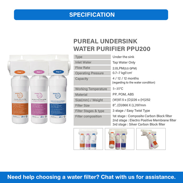 (Free Installation) Pureal PPU 200 Undersink Water Filter with Instant Hot Tap