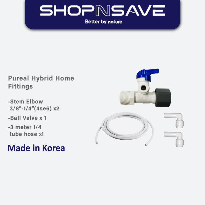 Pureal Hybrid Home Fitting [Stem Elbow 3/8"-1/4" (4se6) 2pcs , Ball Valve 1pc, 3 meter 1/4 tube hose]