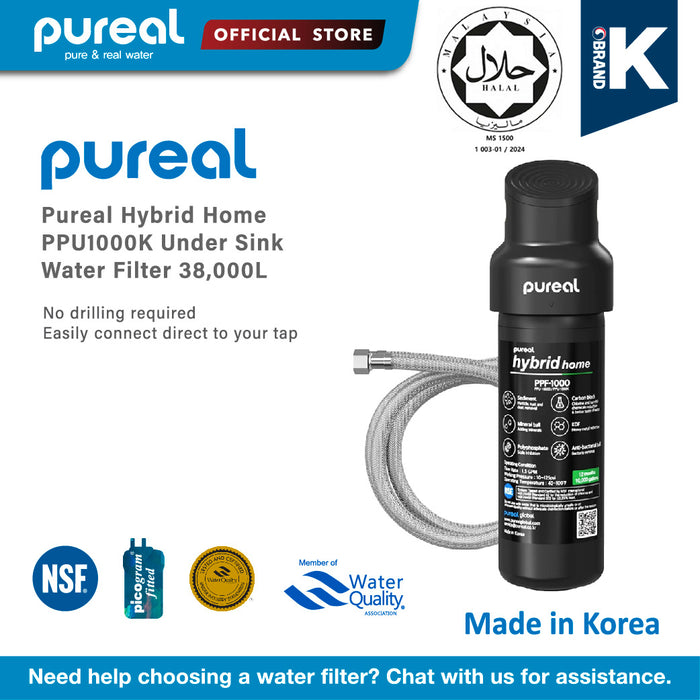 (Jakim HALAL) Pureal Hybrid Home PPU-1000K Under Sink Water Filter System, 10K Gallons, NSF/ANSI 42&372, Mineral Sediment Carbon Block KDF Polyphosphate Filter for Scale & Lead & Chlorine