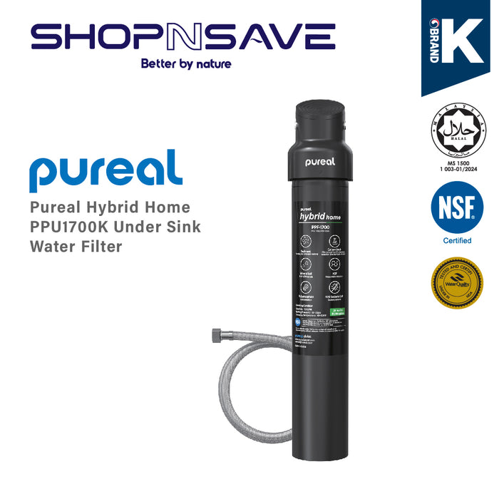 (Jakim HALAL) Pureal Hybrid Home PPU1700K Under Sink Water Filter 75,700 Litres, NSF 42 & 372, Food Preparation