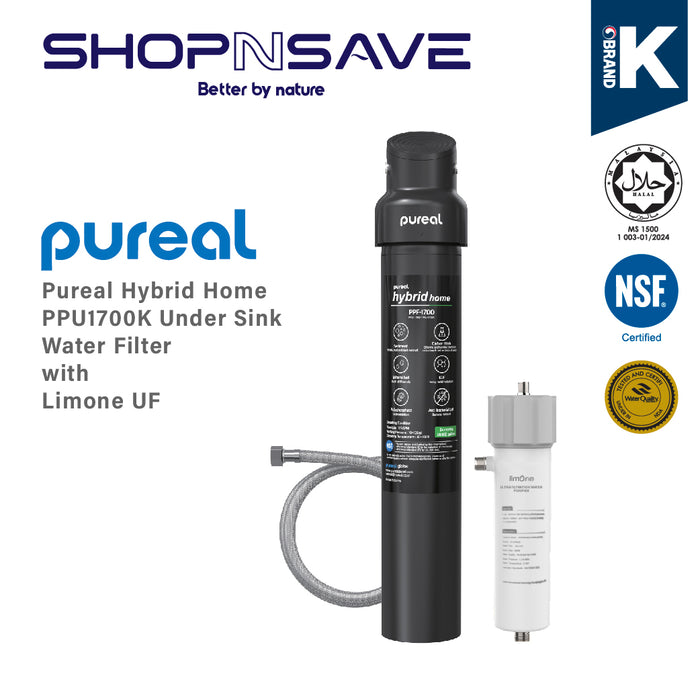 (Jakim HALAL) Pureal Hybrid Home PPU1700K Under Sink Water Filter 75,700 Litres, NSF 42 & 372, Food Preparation