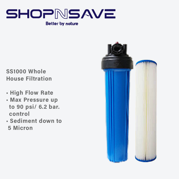 SS1000 Whole House Filtration Water Filtration System with 10" Pleated Filter Sediment Down to 5 micron