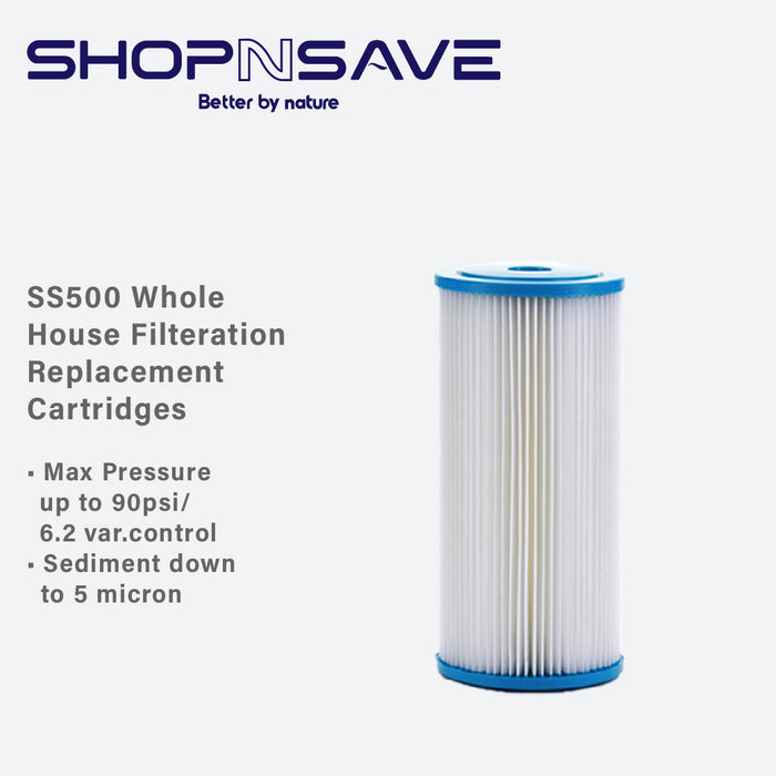 10" Sediment Replacement Cartridges for SS500 Filter, Sediment Down to 5 micron, High Flow Rate,