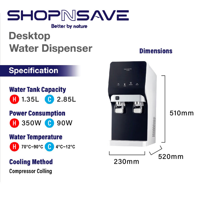 SHOPNSAVE (SS631C) Hot and Cold Desktop Water Dispenser with Nano Alkaline Filtration System