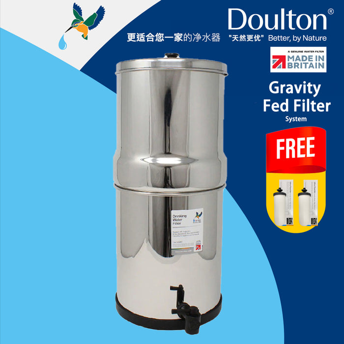 Doulton British Berkefeld® Portable Stainless Steel Gravity System + Ultra Sterasyl/Ultra Fluoride Ceramic Filters