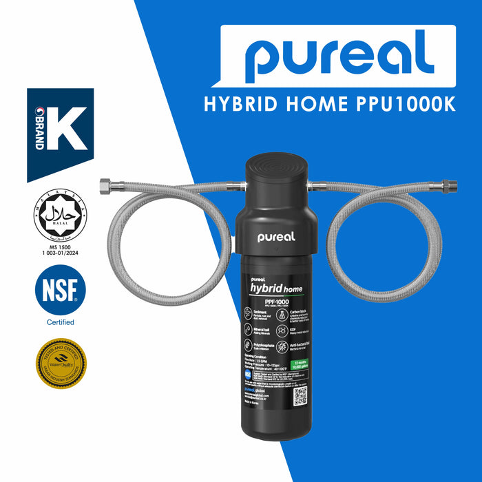 (Jakim HALAL) Pureal Hybrid Home PPU-1000K Under Sink Water Filter System, 10K Gallons, NSF/ANSI 42&372, Mineral Sediment Carbon Block KDF Polyphosphate Filter for Scale & Lead & Chlorine