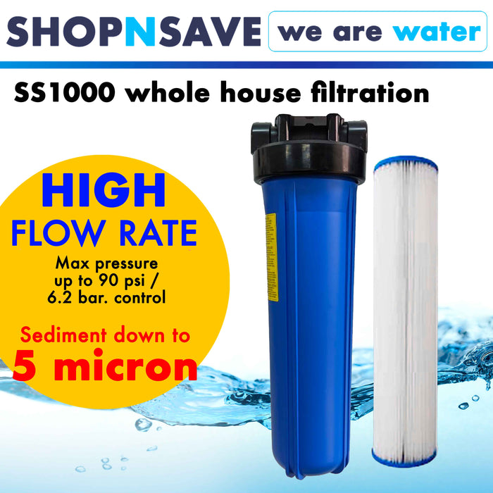 SS1000 Whole House Filtration Water Filtration System with 10" Pleated Filter Sediment Down to 5 micron